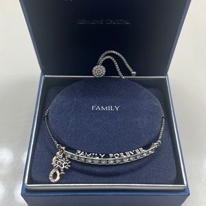 Silver bracelet with infinity and tree charms, family forever